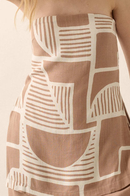 Shape Shift Geo-Print Strapless Tunic Top