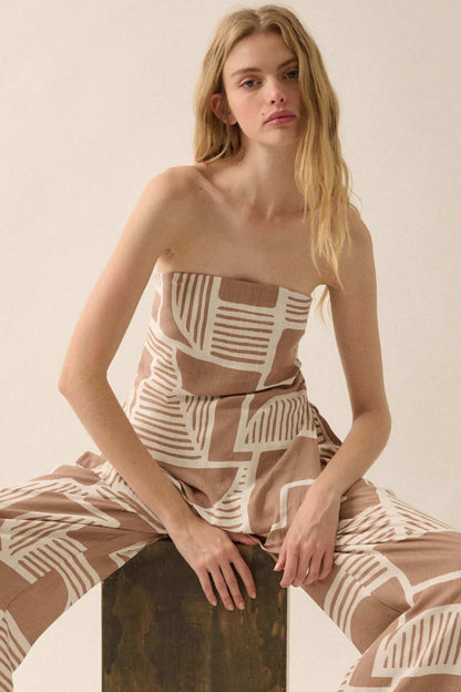 Shape Shift Geo-Print Strapless Tunic Top