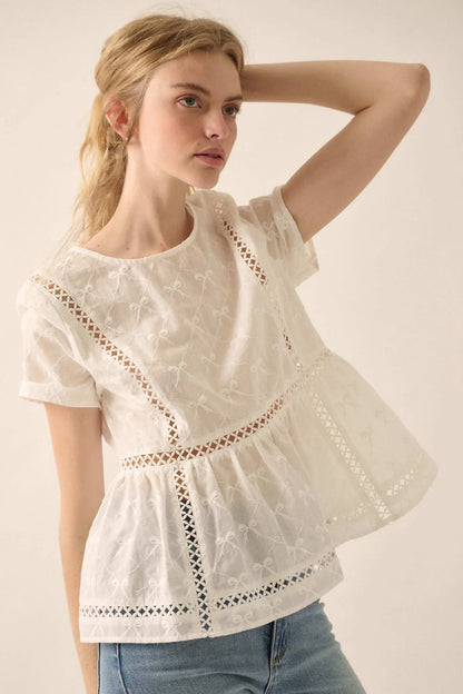 Call Me Angel Bow-Embroidered Babydoll Top