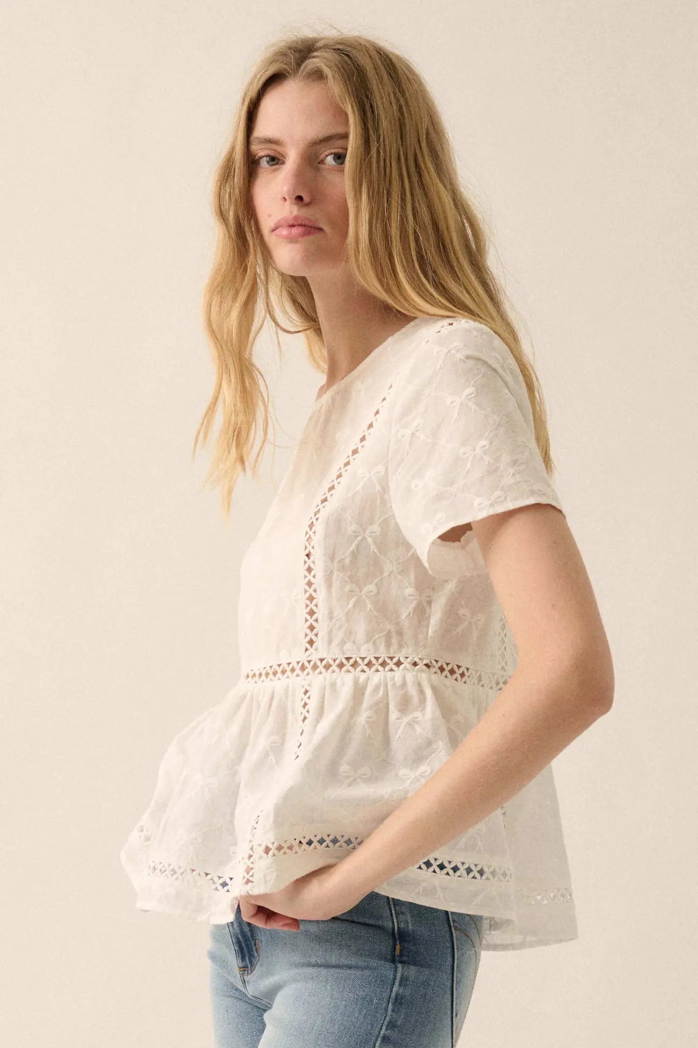 Call Me Angel Bow-Embroidered Babydoll Top