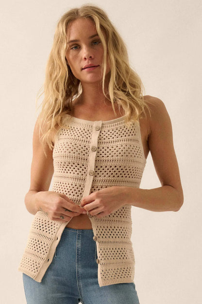 Inner Peace Crochet Knit Buttoned Cami Top