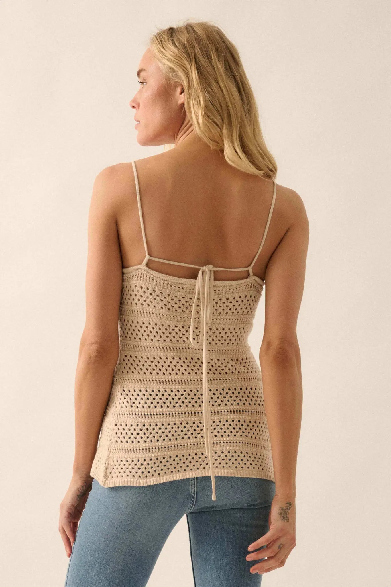 Inner Peace Crochet Knit Buttoned Cami Top