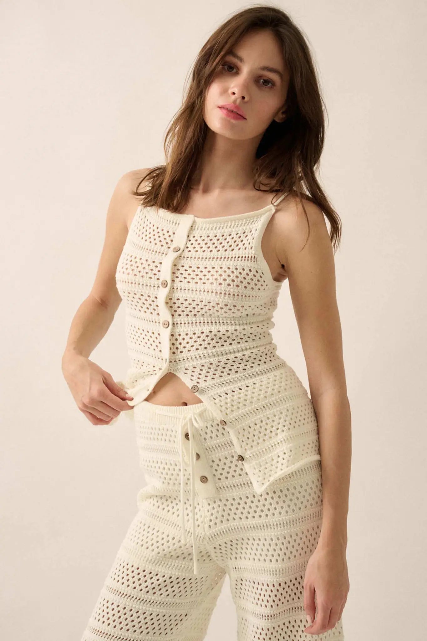 Inner Peace Crochet Knit Buttoned Cami Top