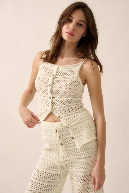 Inner Peace Crochet Knit Buttoned Cami Top