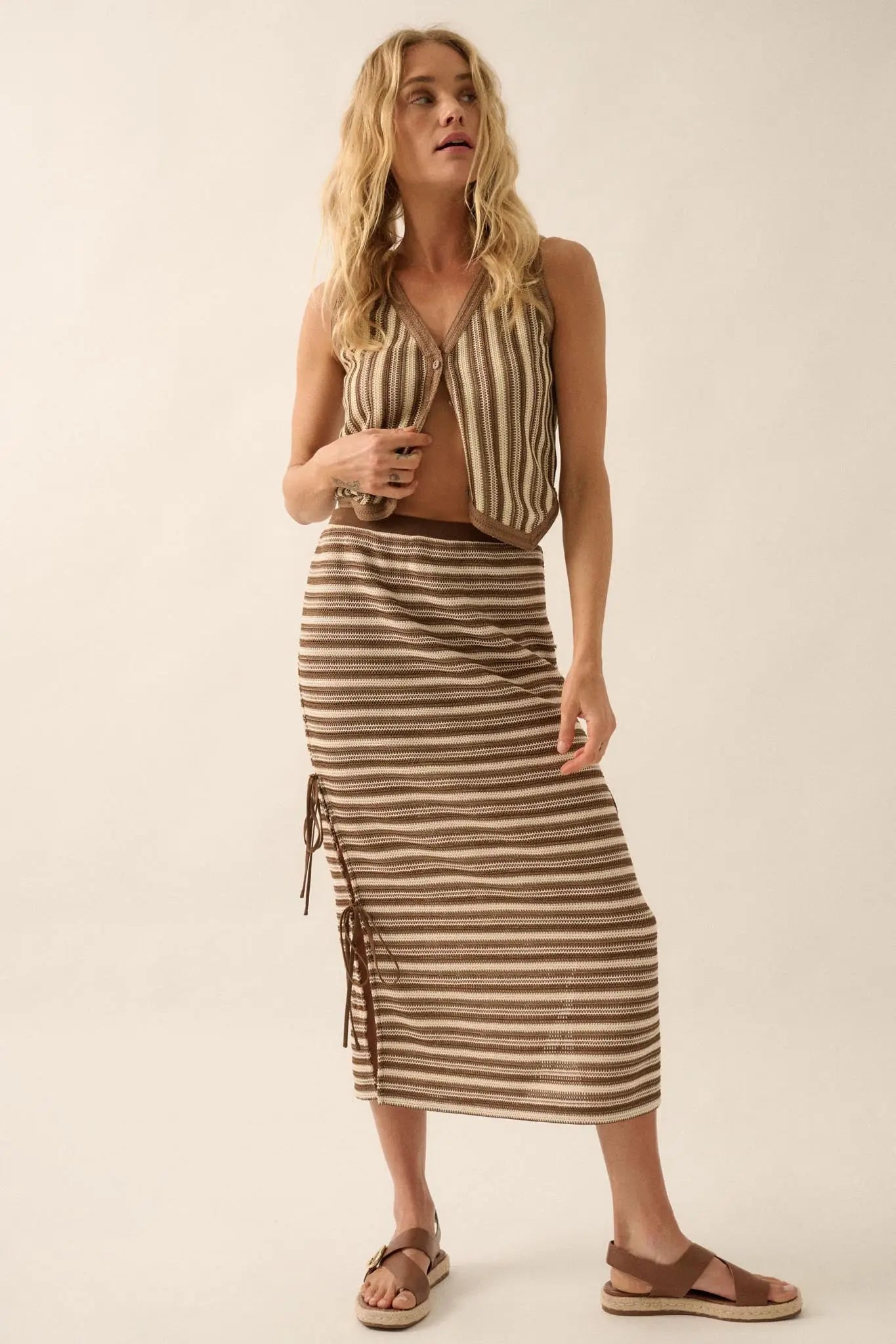 Line It Up Striped Knit Cropped Button-Up Vest