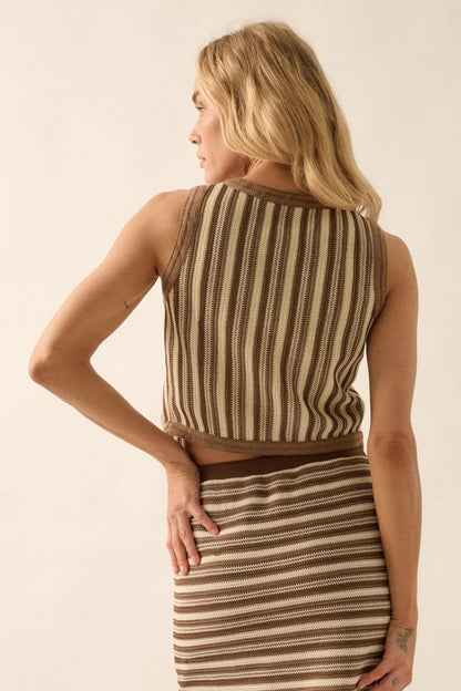 Line It Up Striped Knit Cropped Button-Up Vest
