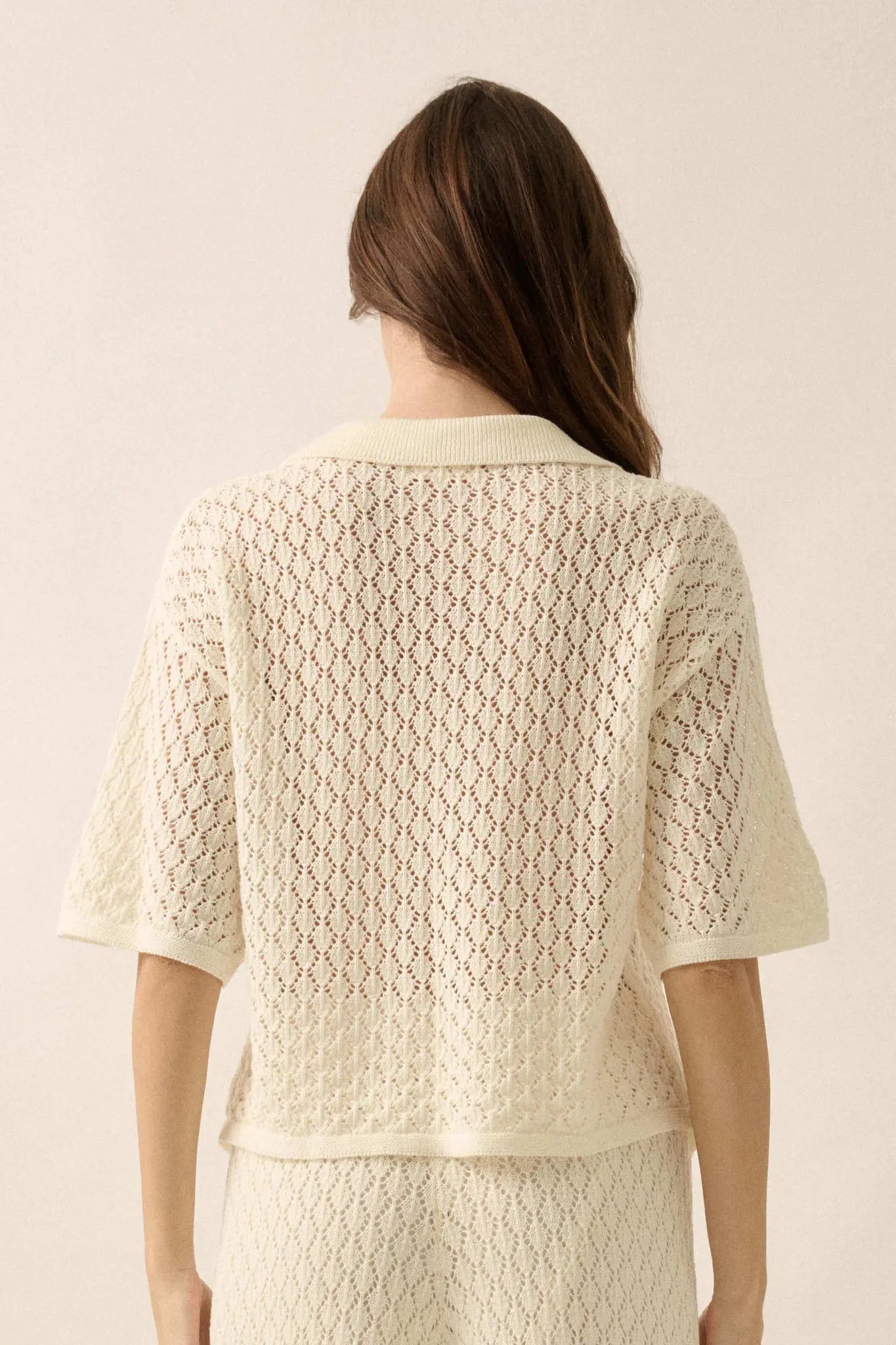 Coastal Breeze Crochet Knit Tie-Front Shirt