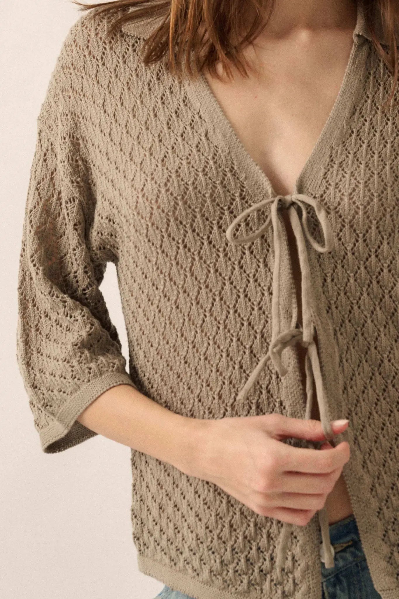 Coastal Breeze Crochet Knit Tie-Front Shirt