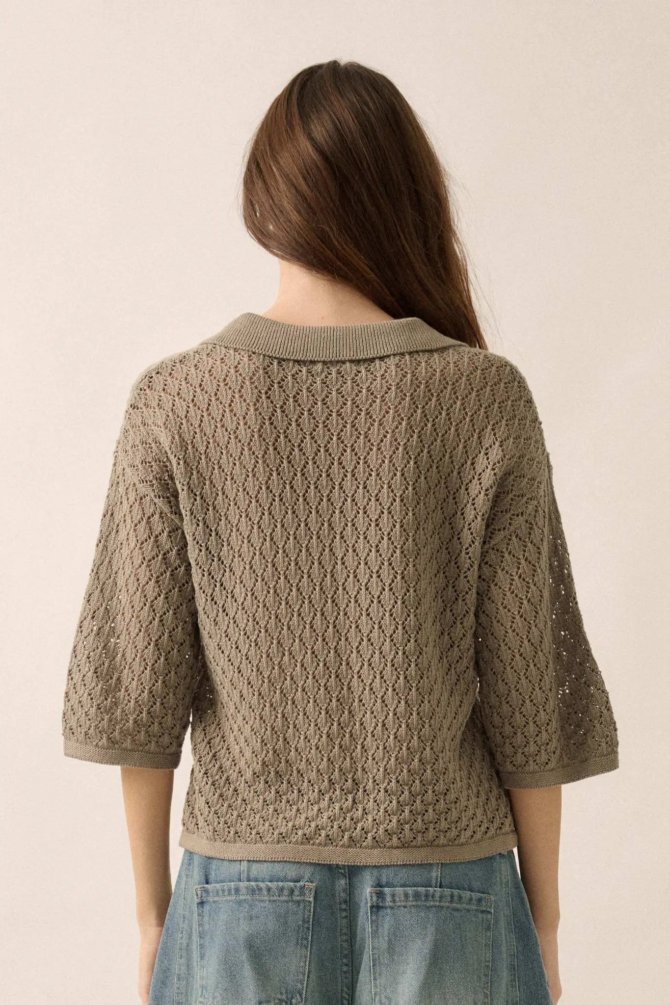 Coastal Breeze Crochet Knit Tie-Front Shirt
