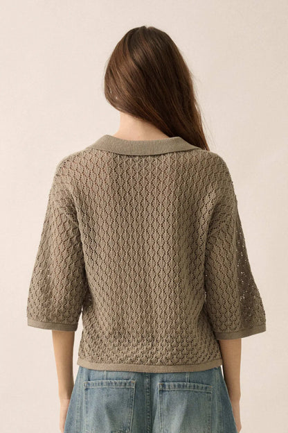Coastal Breeze Crochet Knit Tie-Front Shirt