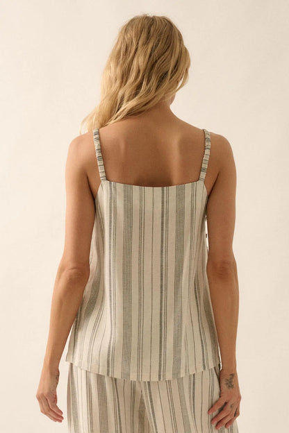 All Along Pinstripe Side-Button A-Line Cami Top