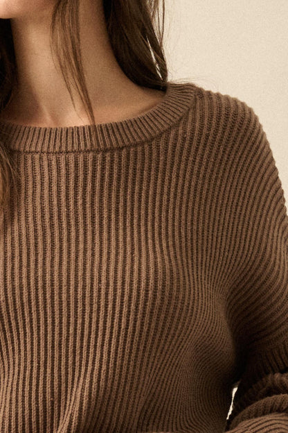 Peaceful Mood Ribbed Knit Exposed-Seam Sweater