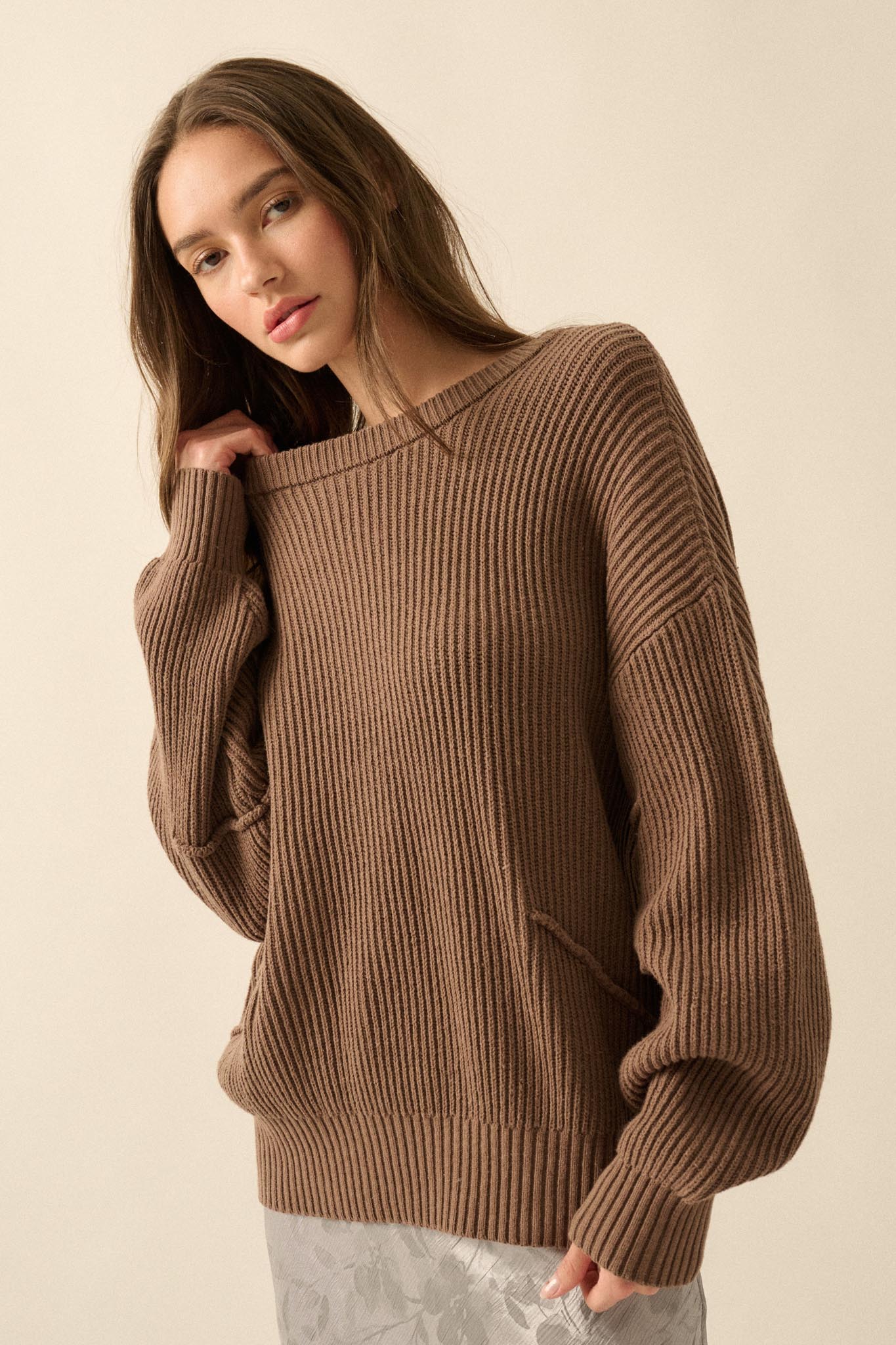 Peaceful Mood Ribbed Knit Exposed-Seam Sweater