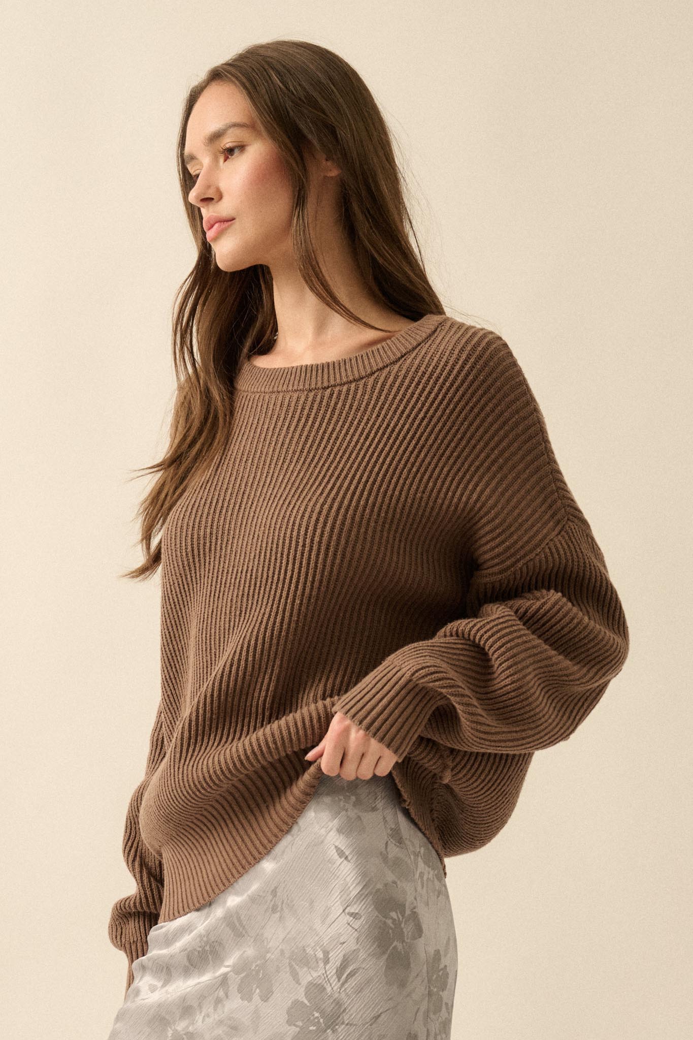Peaceful Mood Ribbed Knit Exposed-Seam Sweater