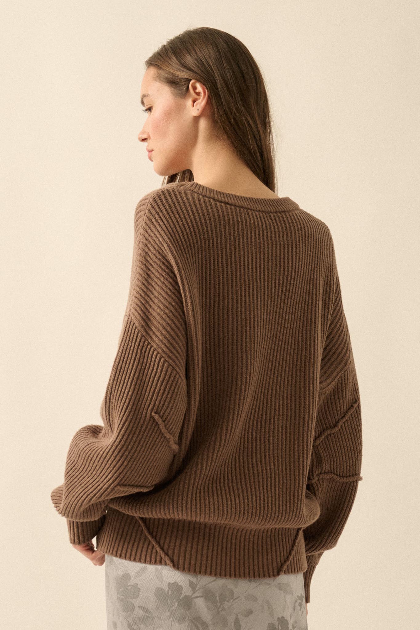Peaceful Mood Ribbed Knit Exposed-Seam Sweater