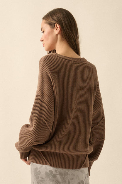 Peaceful Mood Ribbed Knit Exposed-Seam Sweater