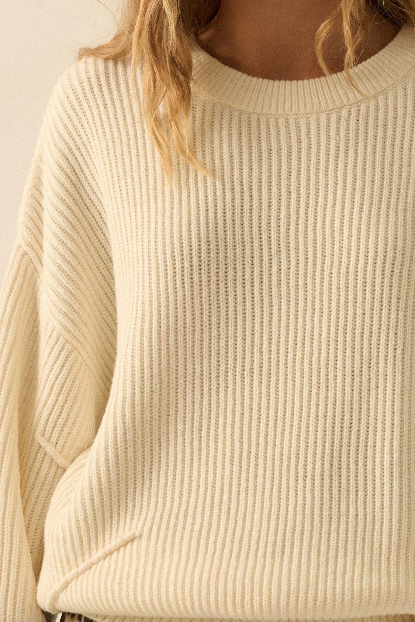 Peaceful Mood Ribbed Knit Exposed-Seam Sweater