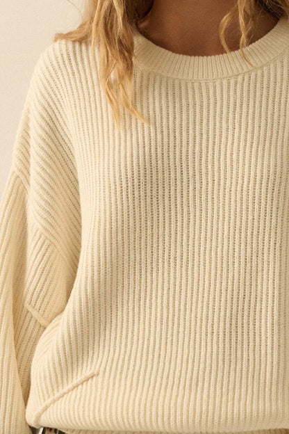 Peaceful Mood Ribbed Knit Exposed-Seam Sweater