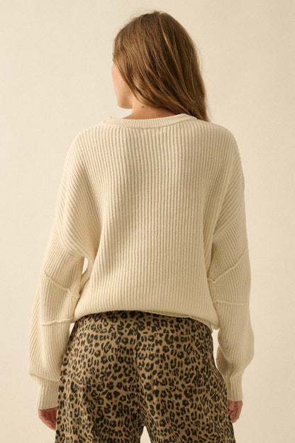 Peaceful Mood Ribbed Knit Exposed-Seam Sweater