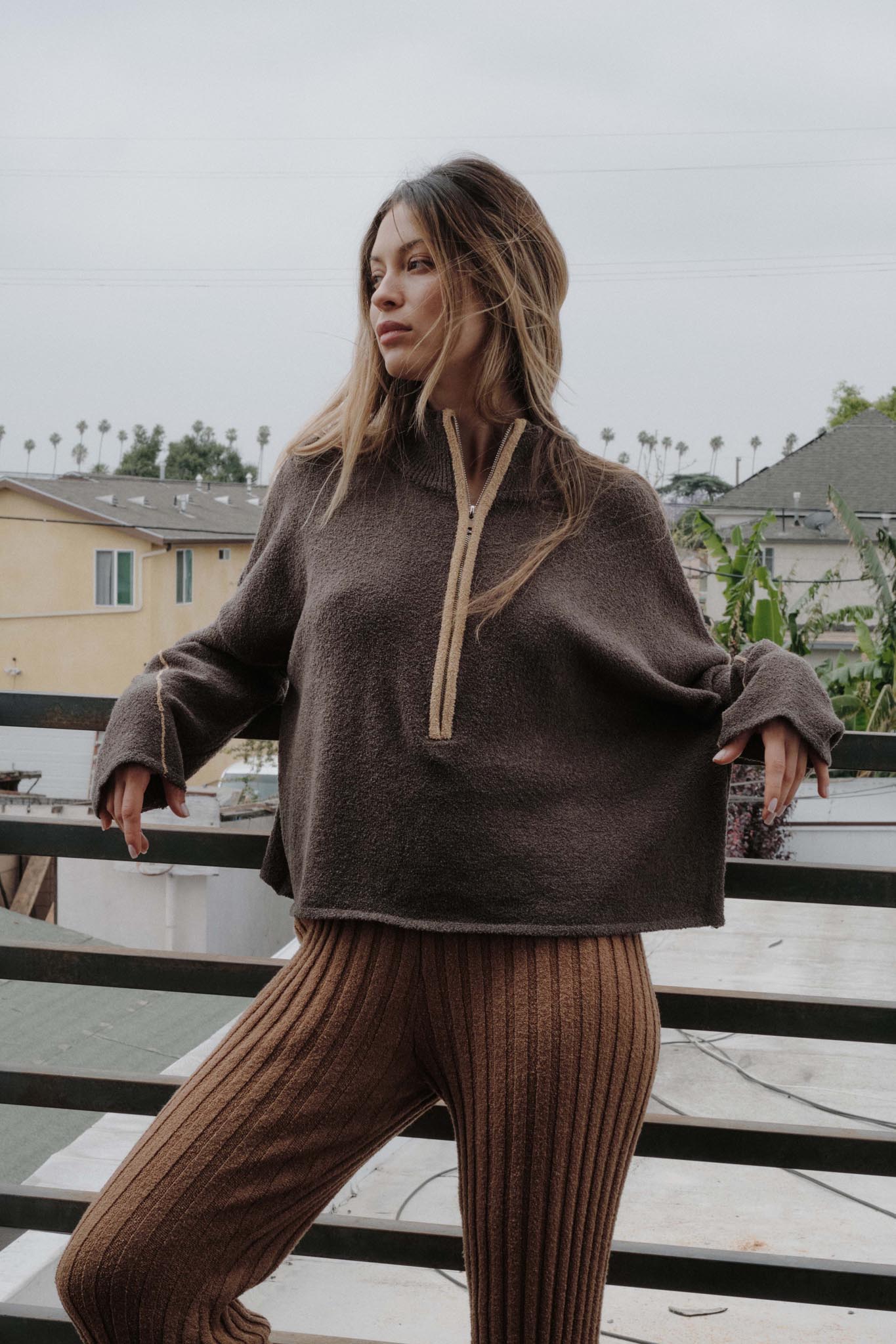 Promise the Label Textured Knit Half-Zip Sweater