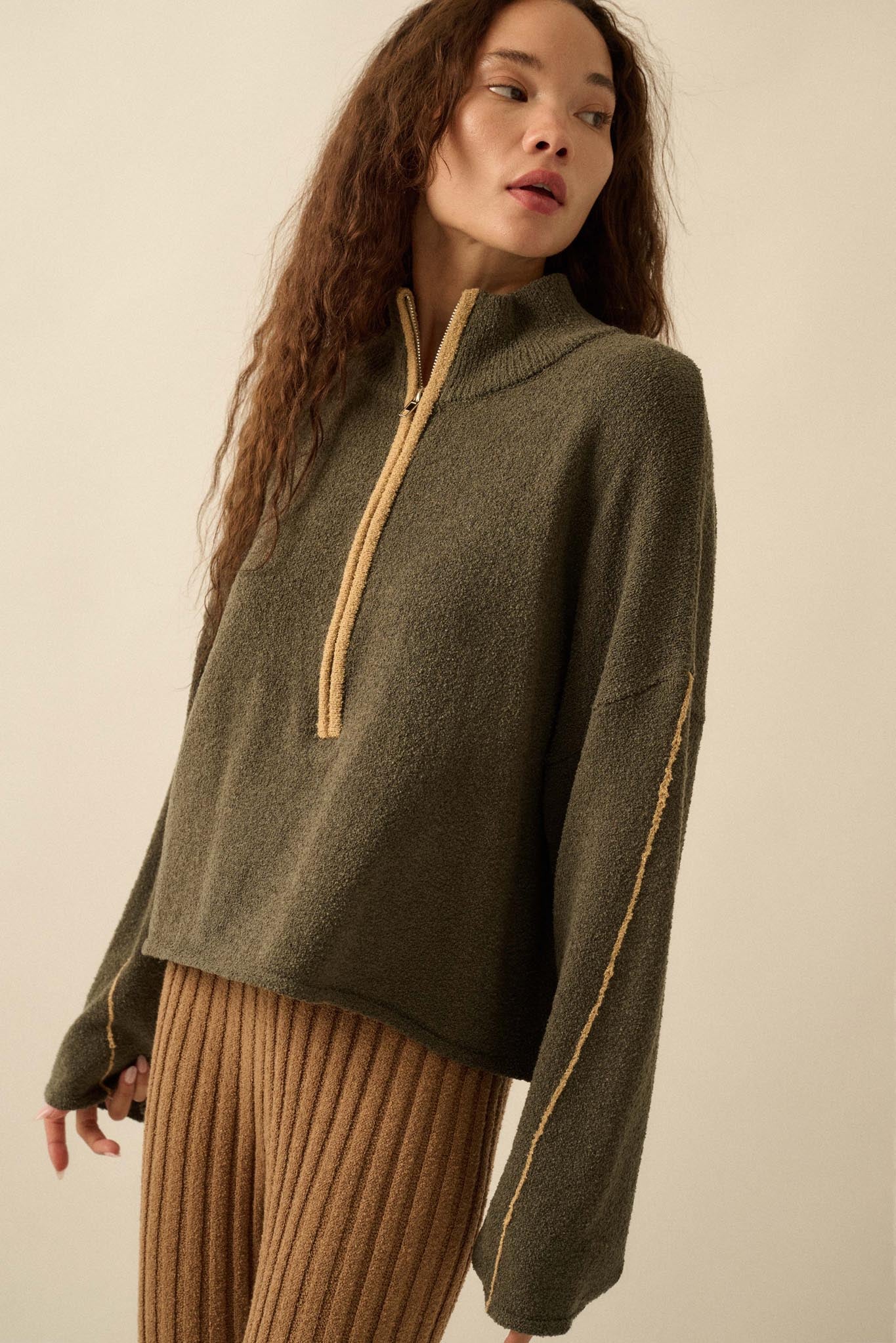 Promise the Label Textured Knit Half-Zip Sweater