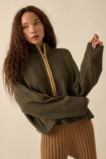Promise the Label Textured Knit Half-Zip Sweater