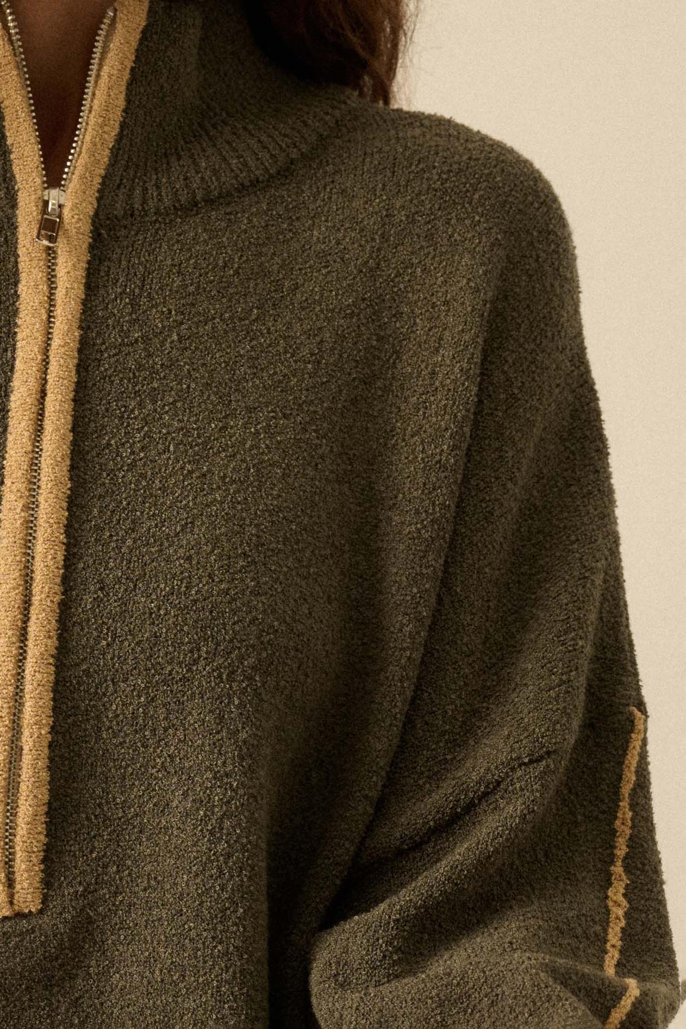 Promise the Label Textured Knit Half-Zip Sweater