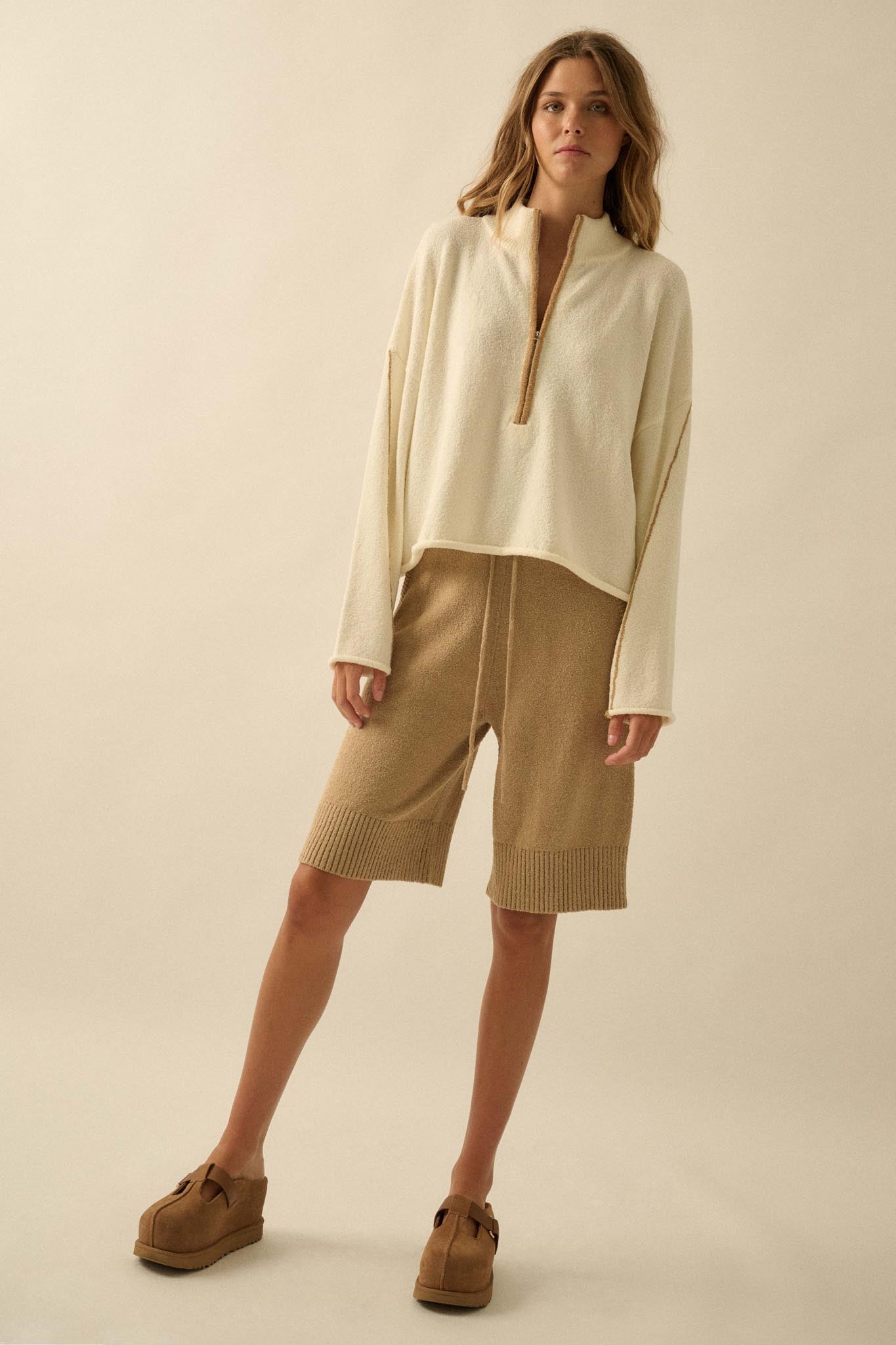 Promise the Label Textured Knit Half-Zip Sweater