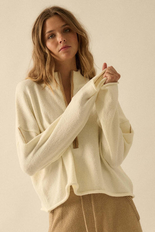 Promise the Label Textured Knit Half-Zip Sweater