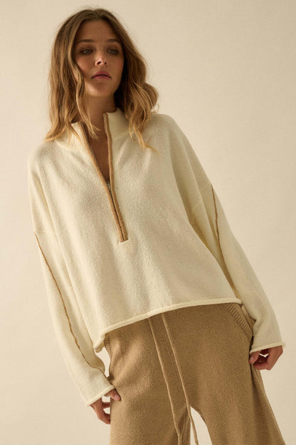 Promise the Label Textured Knit Half-Zip Sweater
