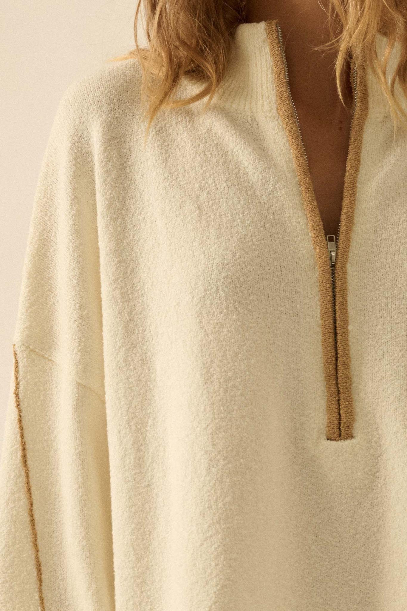 Promise the Label Textured Knit Half-Zip Sweater