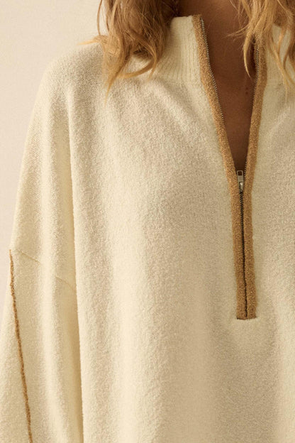 Promise the Label Textured Knit Half-Zip Sweater