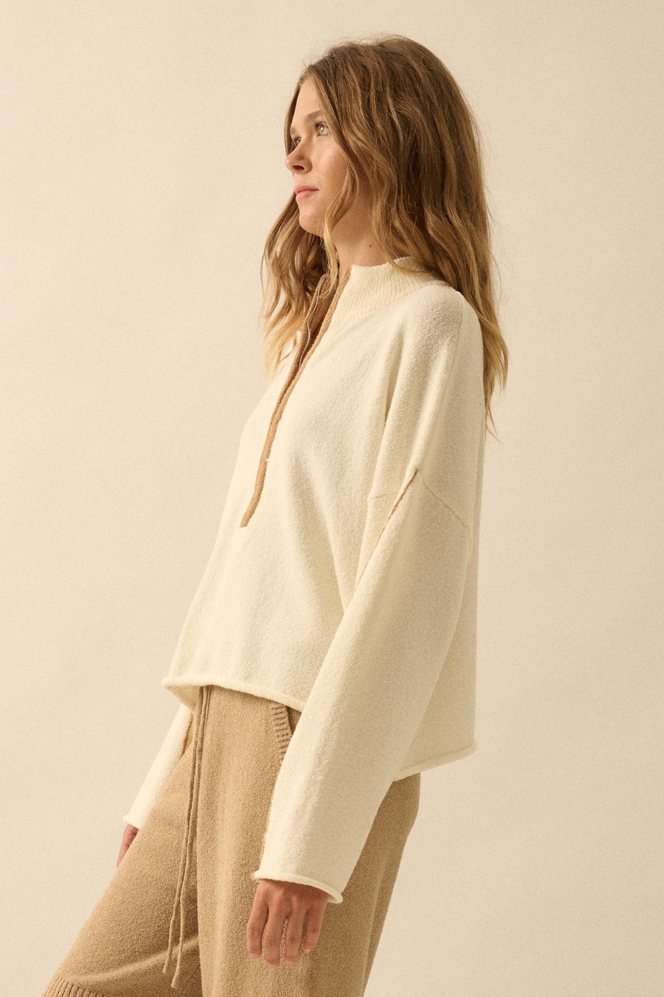 Promise the Label Textured Knit Half-Zip Sweater