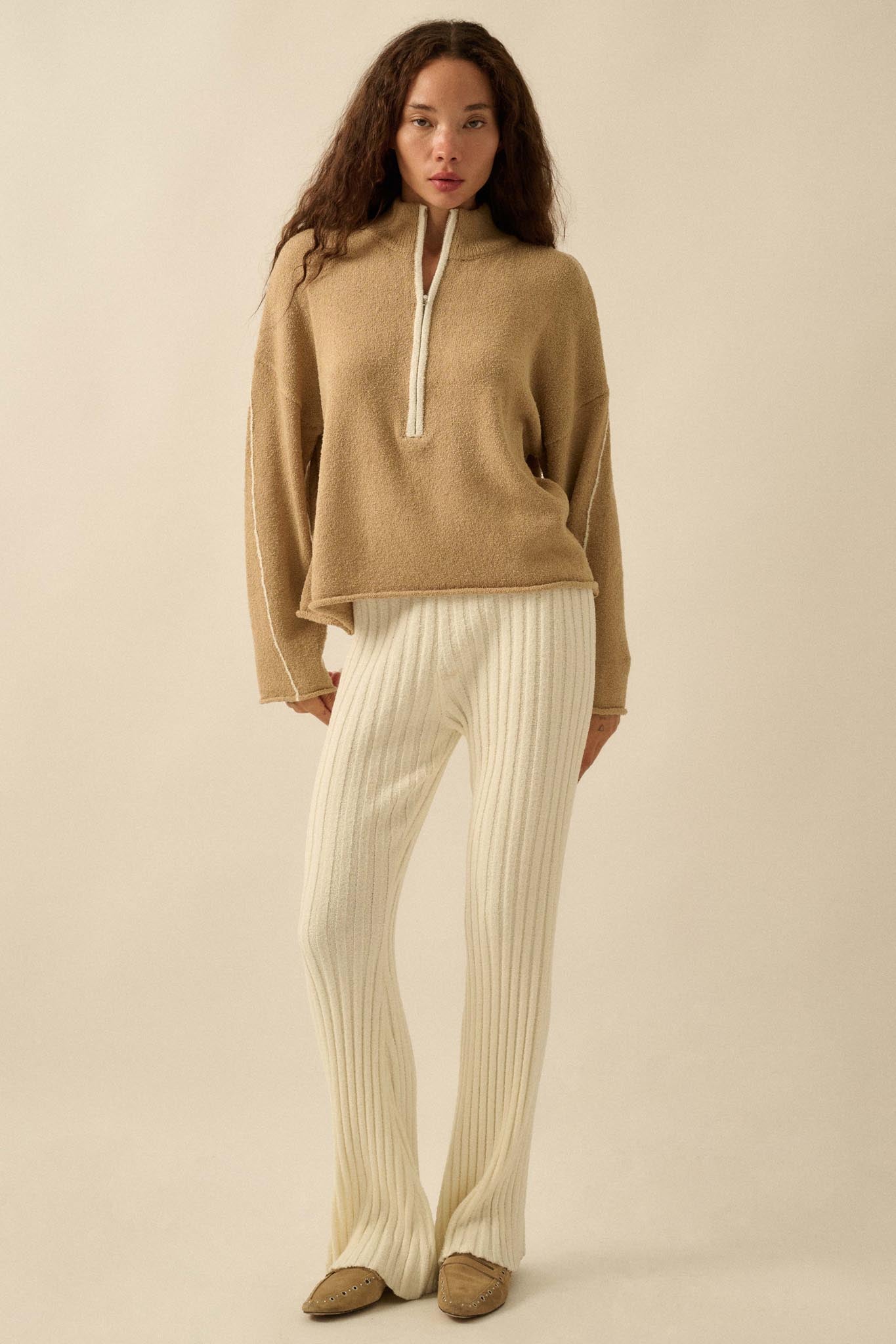 Promise the Label Textured Knit Half-Zip Sweater