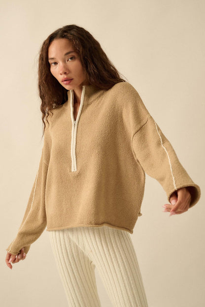 Promise the Label Textured Knit Half-Zip Sweater