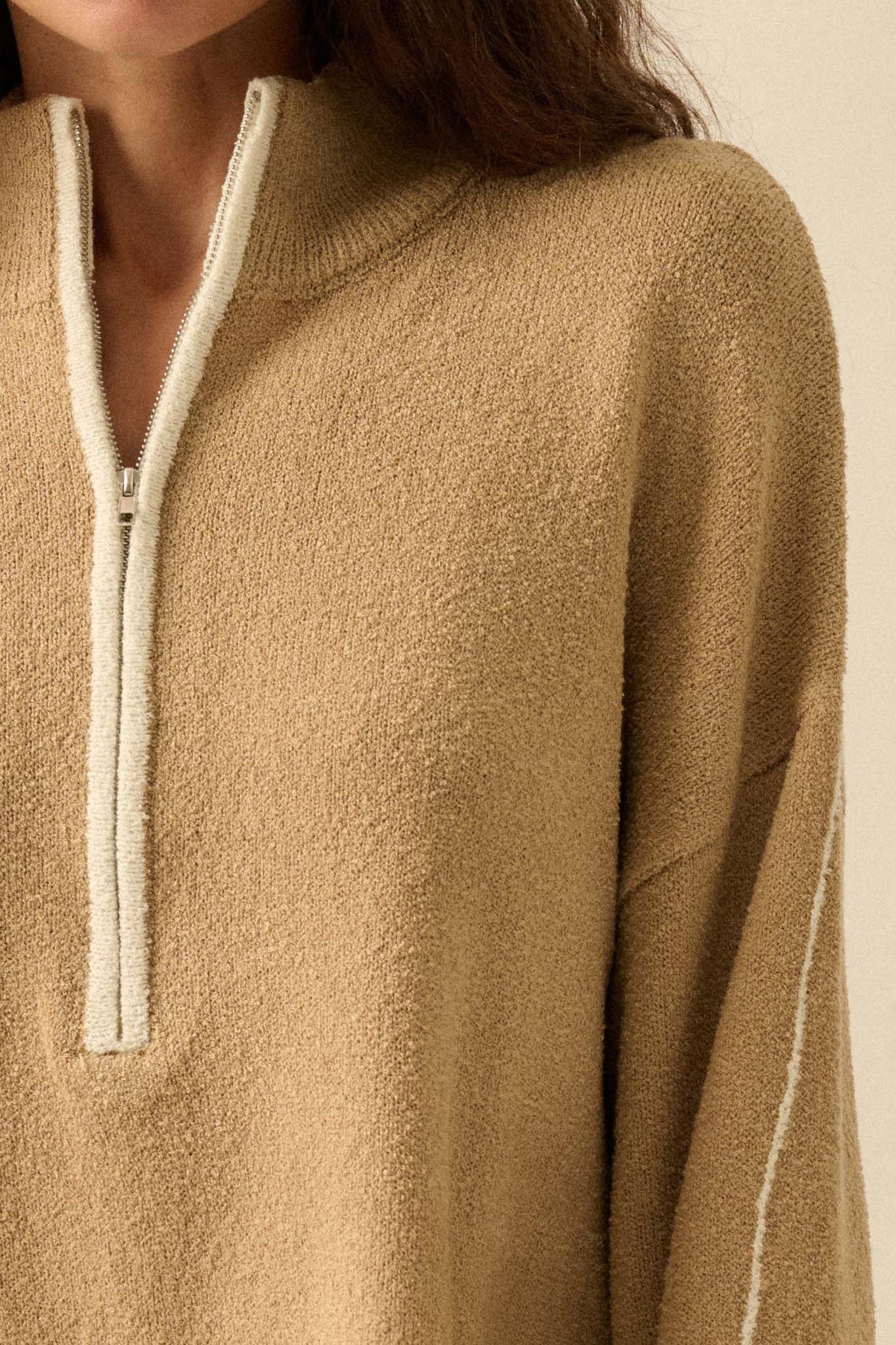 Promise the Label Textured Knit Half-Zip Sweater