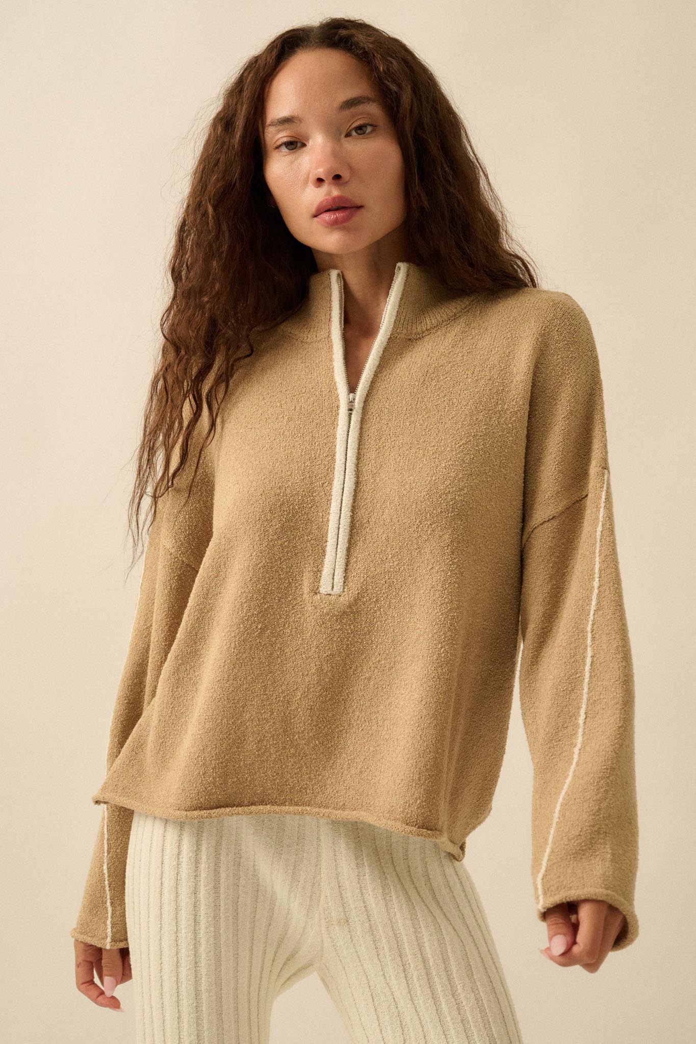 Promise the Label Textured Knit Half-Zip Sweater