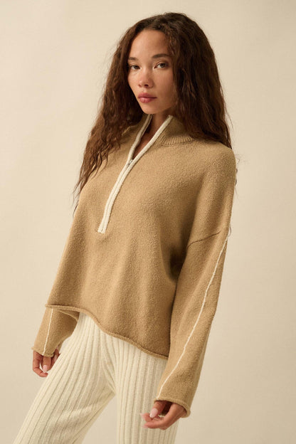 Promise the Label Textured Knit Half-Zip Sweater