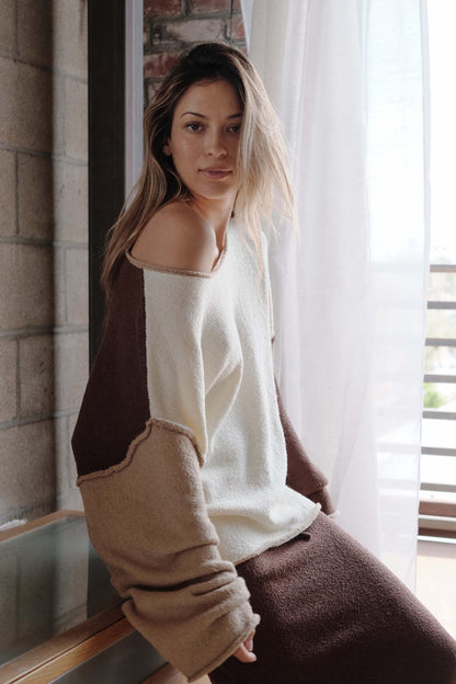 Promise the Label Colorblock Rolled-Edge Sweater