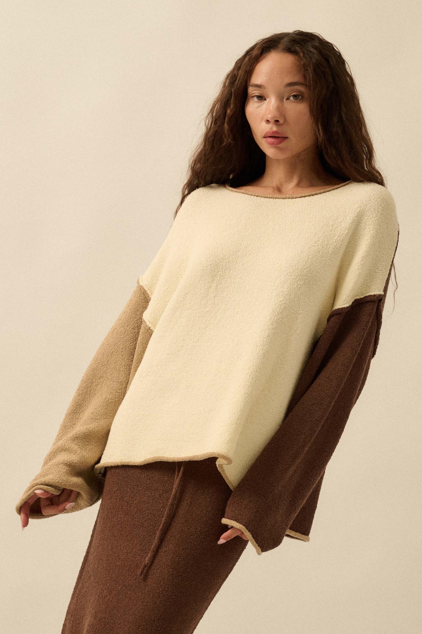 Promise the Label Colorblock Rolled-Edge Sweater