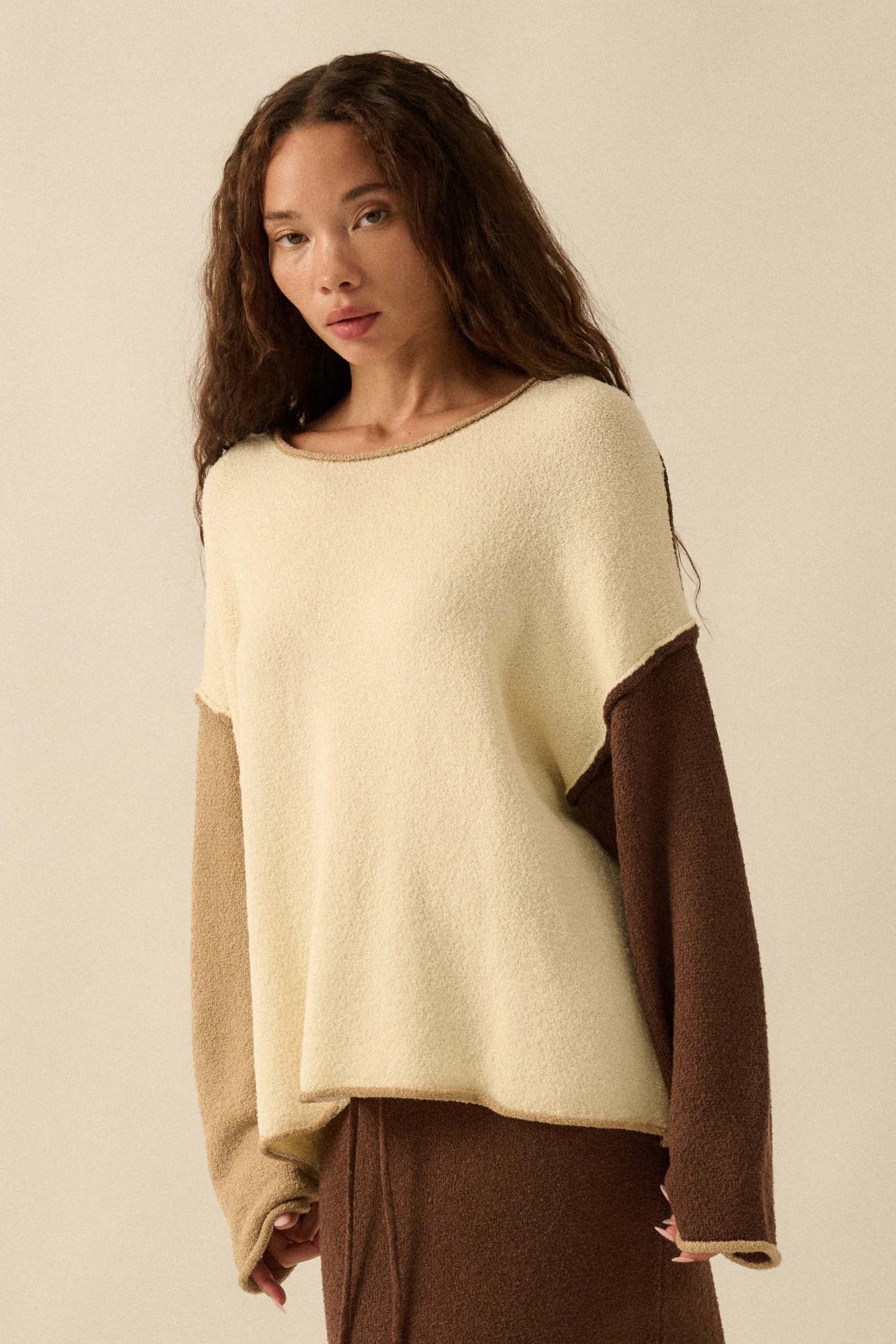 Promise the Label Colorblock Rolled-Edge Sweater