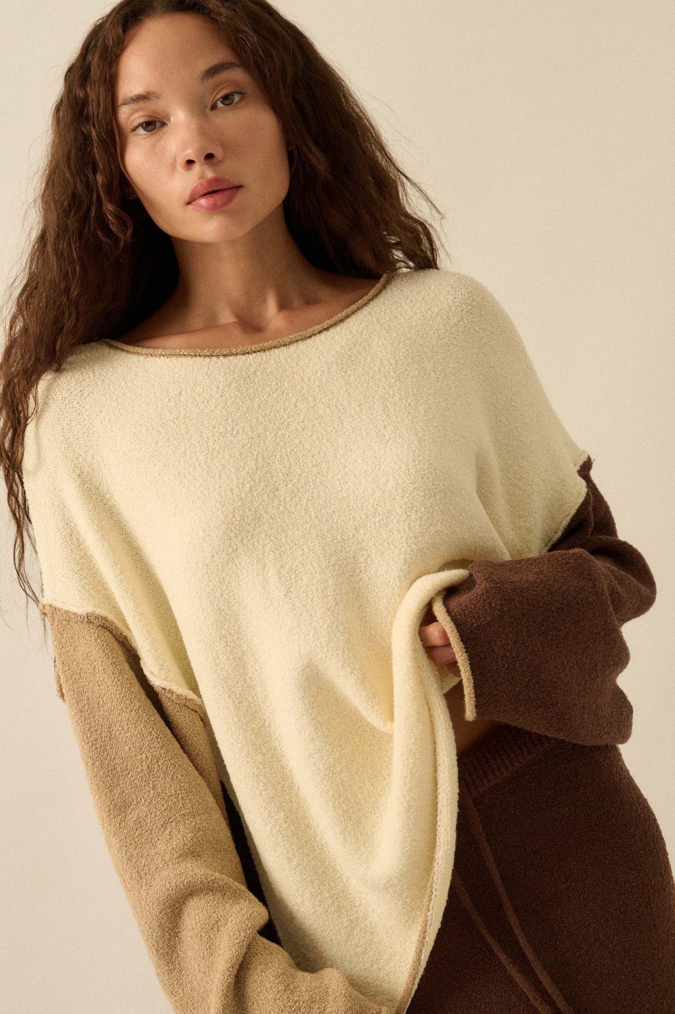 Promise the Label Colorblock Rolled-Edge Sweater