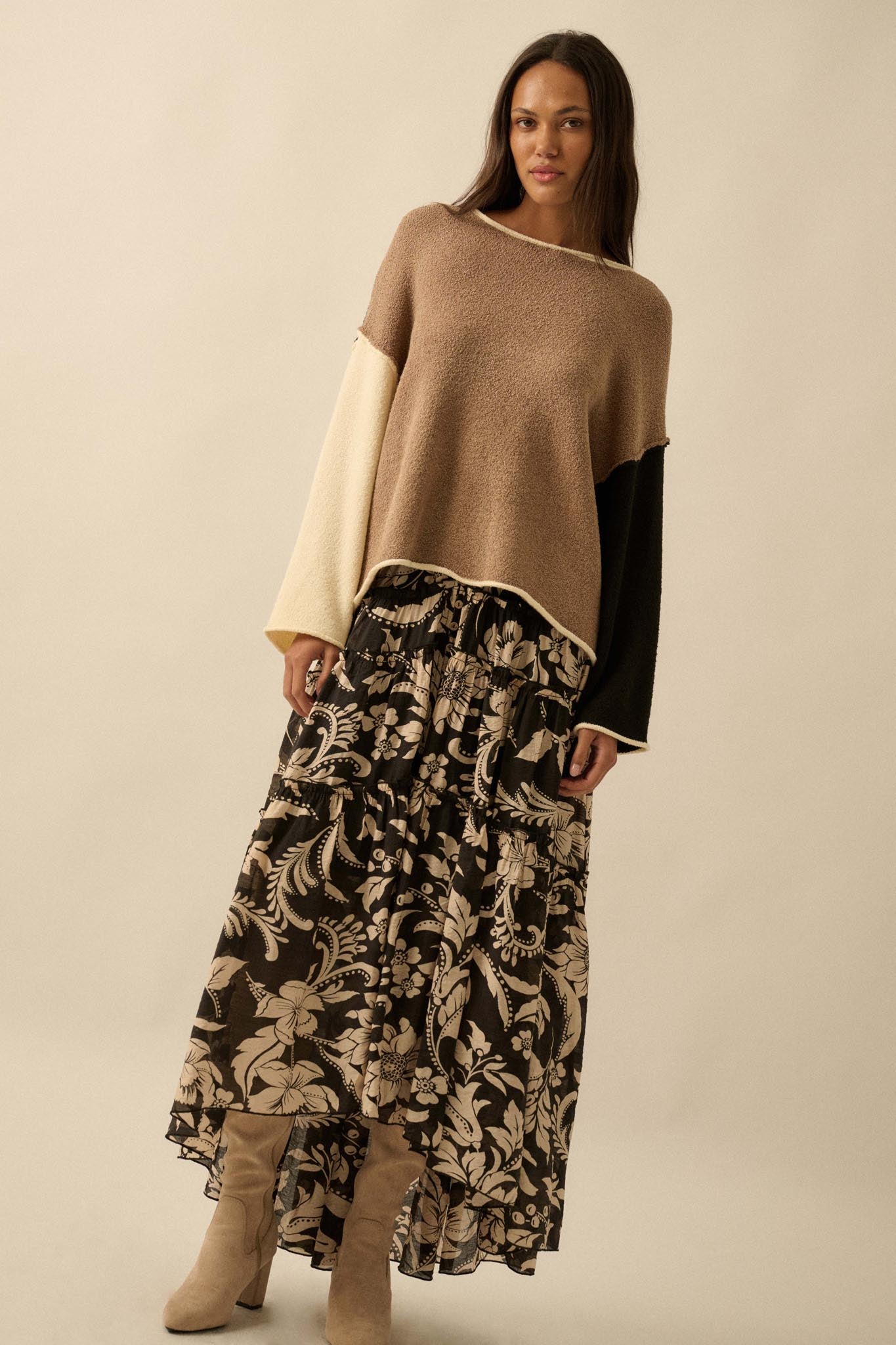 Promise the Label Colorblock Rolled-Edge Sweater