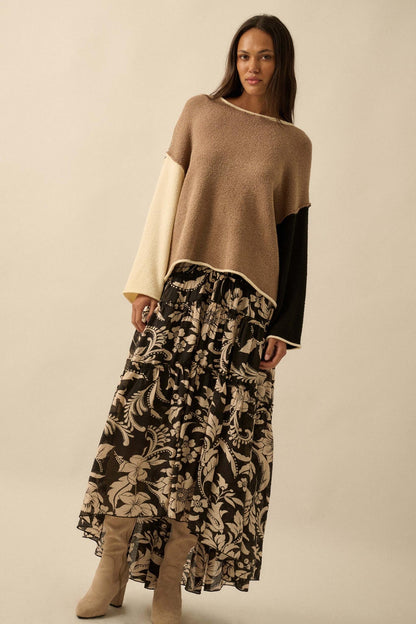Promise the Label Colorblock Rolled-Edge Sweater