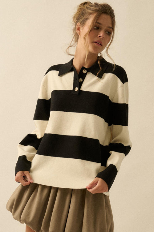 Advantage Line Striped Knit Collared Rugby Sweater