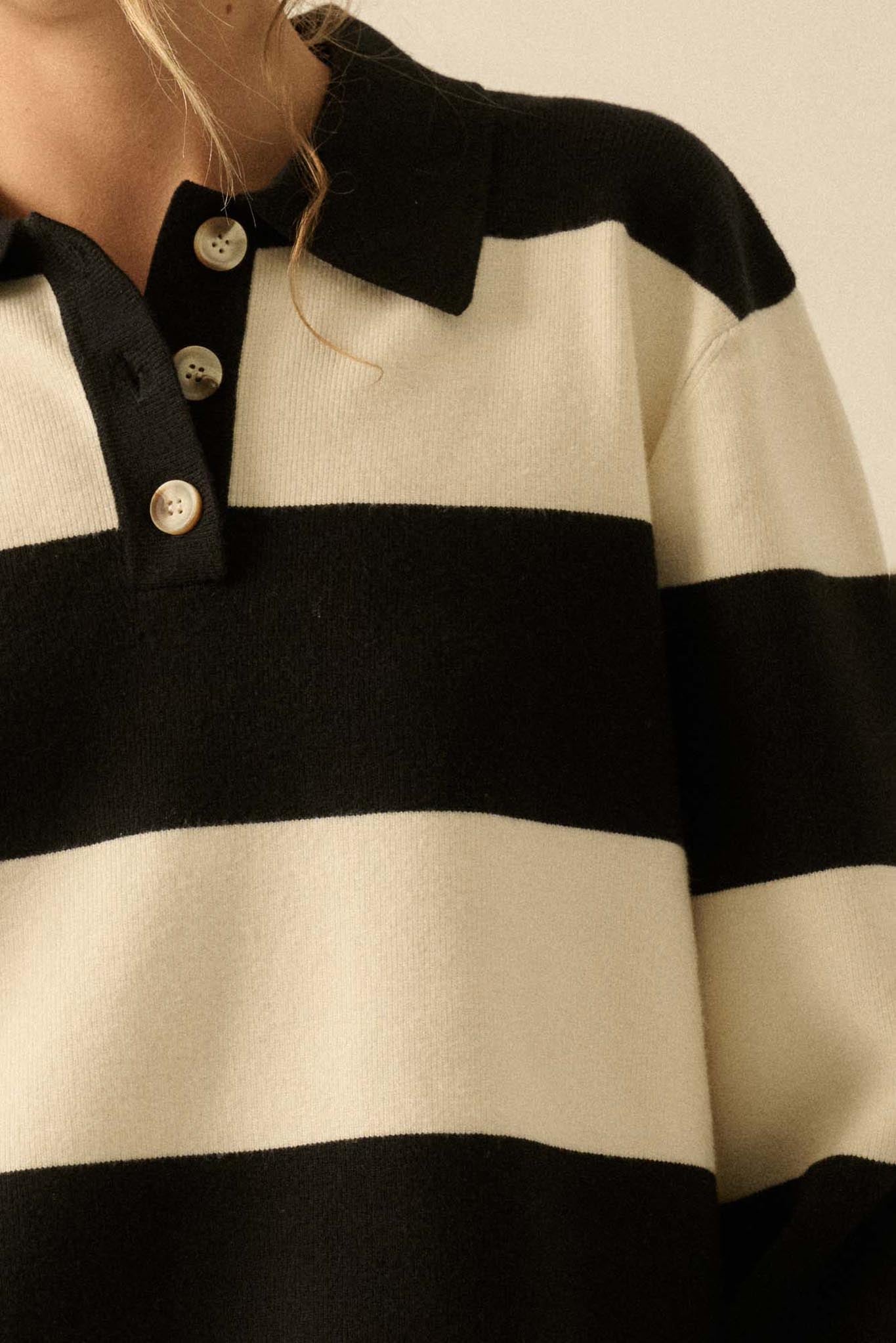 Advantage Line Striped Knit Collared Rugby Sweater