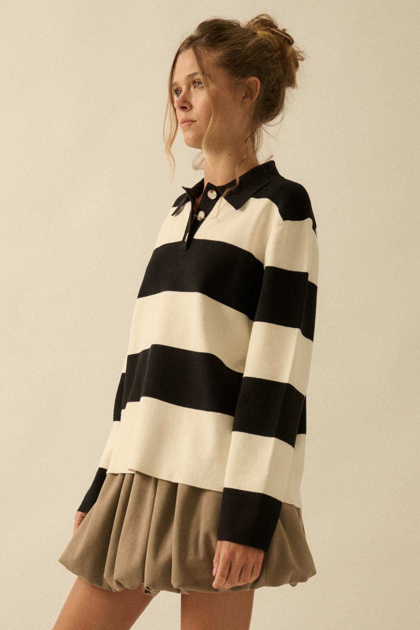Advantage Line Striped Knit Collared Rugby Sweater