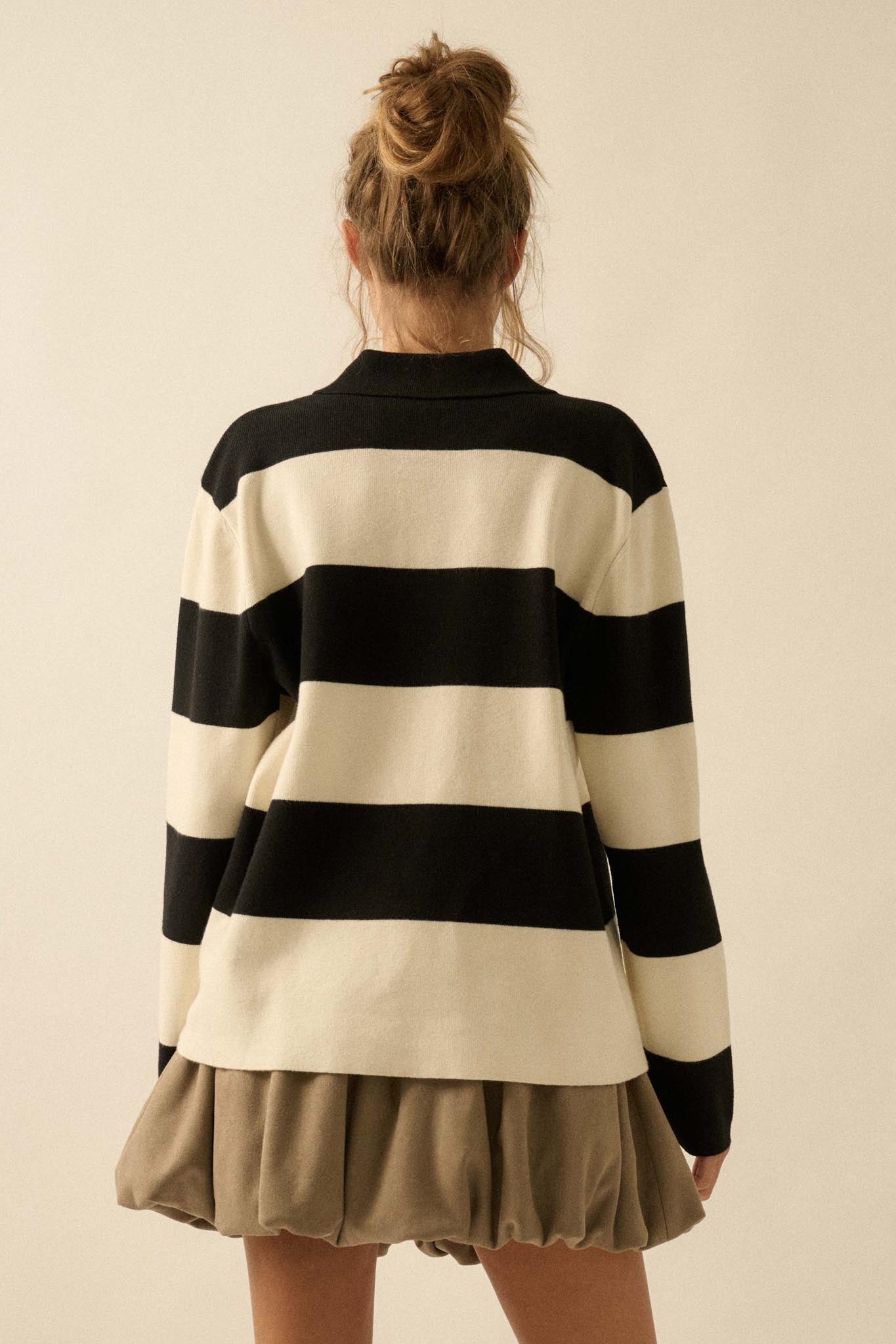 Advantage Line Striped Knit Collared Rugby Sweater