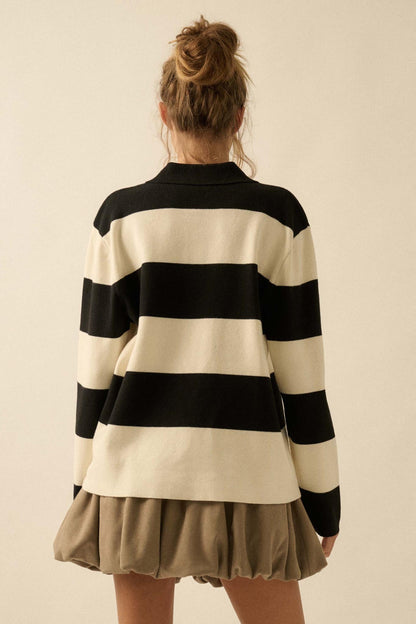 Advantage Line Striped Knit Collared Rugby Sweater