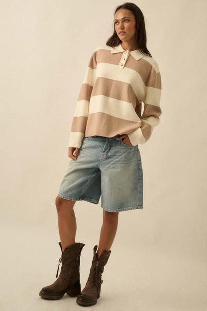 Advantage Line Striped Knit Collared Rugby Sweater
